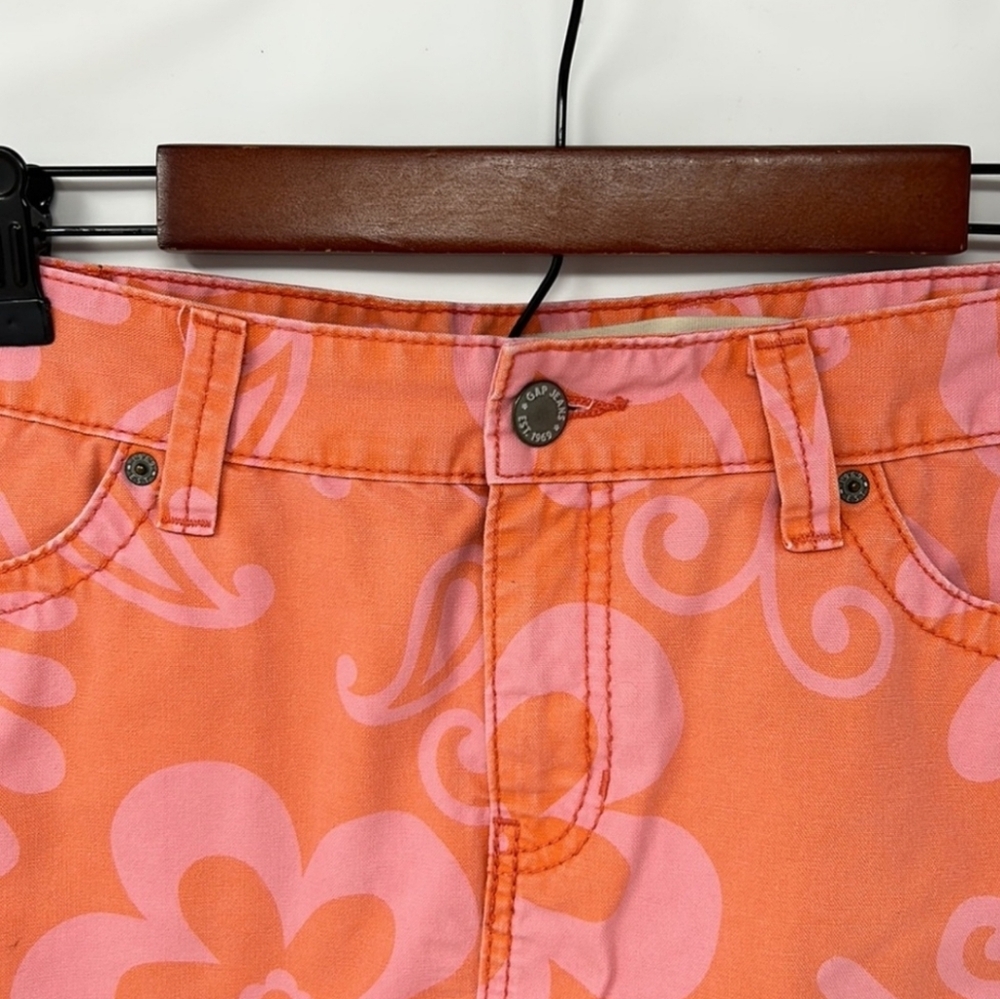 Gap Jeans Orange Pink Big Flower Y2K Mini Skirt Size 10